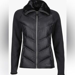 MARMOT Thea Jacket Down Insulated Hybrid with Fleece Sleeves Faux Fur Collar, XS